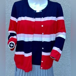 Red White and Blue Talbot's Button Front 3/4 Sleeve Cardigan sz L Petite